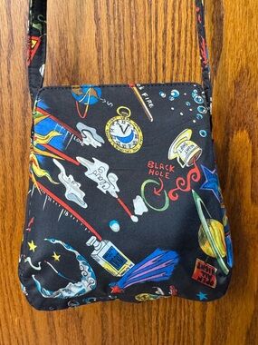 RARE! VINTAGE 1990’s Nicole Miller Black Silk Novelty Print Crossbody Purse